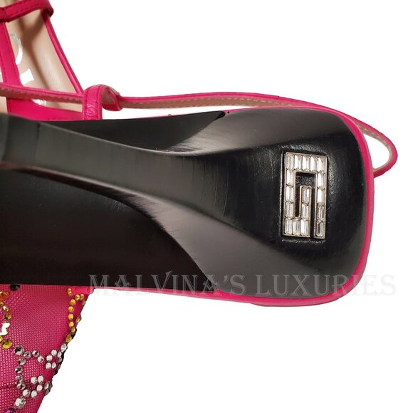 GUCCI SHOES FUCHSIA MESH w GG CRYSTALS SLINGBACK SANDALS sz 40 10 US - Picture 14 of 15